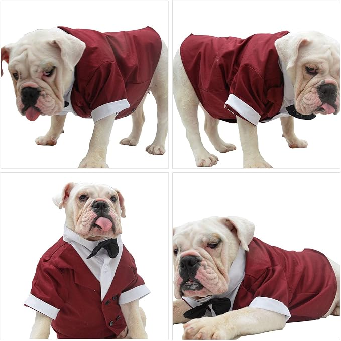 Lovelonglong Bulldog Costume Dog Suit Formal Tuxedo with Black Bow Tie Wedding Clothes for Pugs/French Bulldog/English Bulldog/American Pit Bull Brown B-M