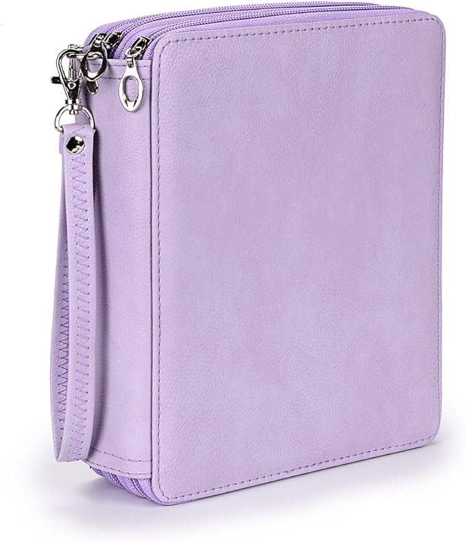 BTSKY Deluxe PU Leather Pencil Case For Colored Pencils - 120 Slot, Purple | Pencil Holder with Handle Strap Handy Colored Pencil Box Large for Artists, Adults Coloring, Sketching, Drawing
