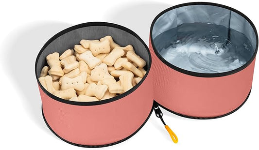OllyDog Superbowl | Collapsible Dog Travel Bowl | 2 Compartment Food & Water | Foldable| Portable Dog Bowl | Hiking, Camping (Desert)