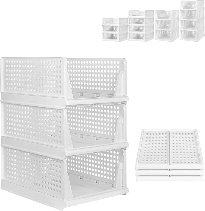 This Foldable Stackable Clothes 3-Tier Drawer Storage Shelf for Bedroom Kitchen Living Room Bathroom Office – White H-18cm Space-Saving Solution.