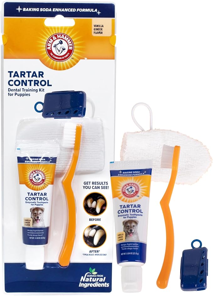 Arm & Hammer for Pets Tartar Control Dental Training Kit for Puppies | Dog Toothbrush, Toothpaste, & Fingerbrush, Total Kit for Ideal Puppy Dental Health | Yummy Vanilla Ginger Flavor