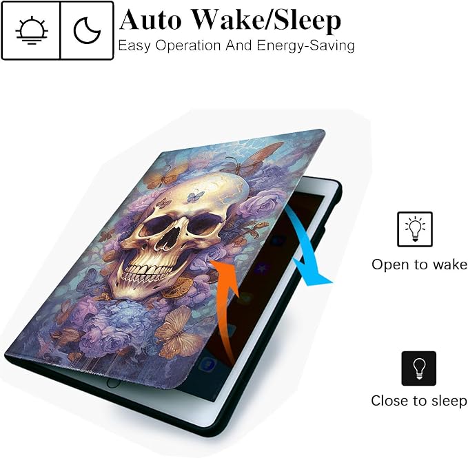 for Microsoft Surface Go 4/3/2/1-10.5" 2021 Tablet Case,Auto Wake/Sleep,Adjustable Stand Protective Cover - Skull Butterfly Flower