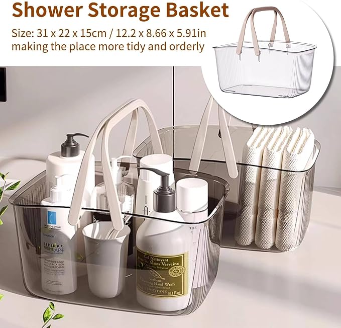 HERCHR Plastic Shower Caddy Basket, Shower Caddy Portable Plastic Shower Caddy with Handle and Drain Holes Clear Bathroom Caddy Organizer for Bathroom Kitchen College Dorm