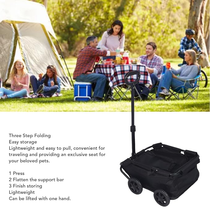 4 Wheel Pet Stroller, Pet Products Stroller Multifunctional Folding Pullable Pet Cart Portable Foldable Travel Jogger for Small Medium Dogs Cats Outdoor Camping Travel (Black)