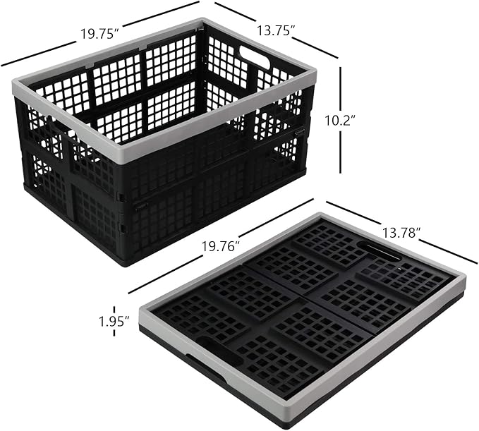 Vababa 42 L Stackable Collapsible Storage Crate, 3-Pack Storage Basket | Plastic Material, Collapsible Design, Stackable for Storage, Large Capacity, Ideal For Grocery, Warehouse, Garage Storage