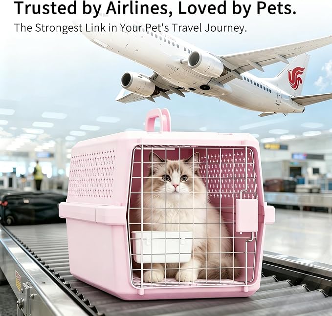 22" Hard Pet Carrier: Travel Kennel for Cats & Small Dogs | Strong Metal Locking Door / Ventilated Side Panels / 22" Cozy Interior / Lightweight Structure / Top Carry Handle