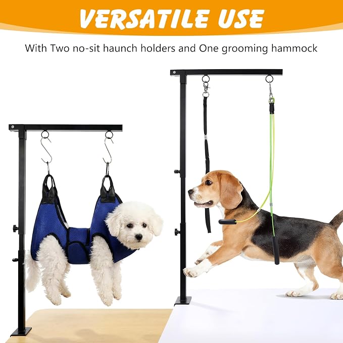 ondware Dog Grooming Arm with Hammock, Adjustable 27-37", Dual Clamp | Thickened base, fits tables up to 1.65", carabiner & S-hook, for small to medium dogs under 30 lbs