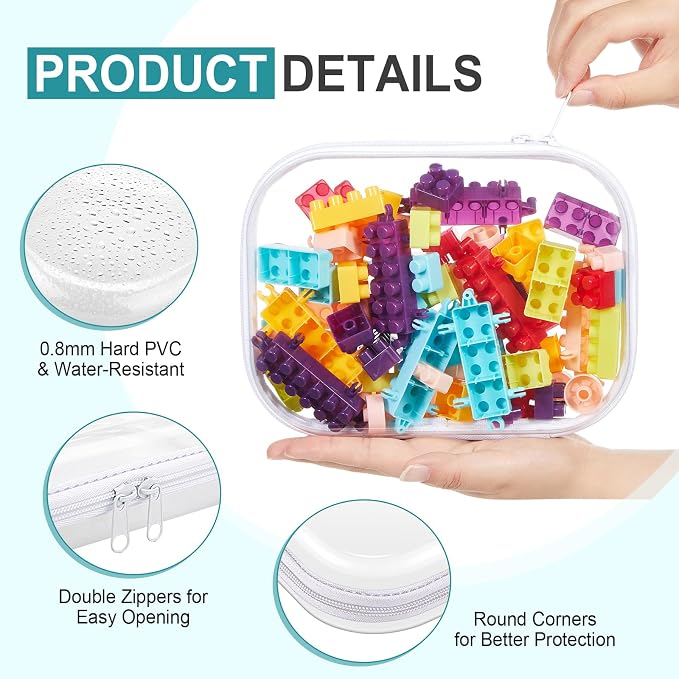 20 Pcs Clear Hard Zipper Case Bulk Hard Shell Plastic Pouch Transparent Double Zippers Toy Storage Organizer Bins for Building Blocks, Puzzles, Cosmetics(7.87 x 5.9 x 2 Inch)