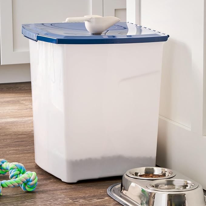 Plastic Pet Food Storage Container 50 LB with Locking Lid, Seal & Rolling Wheels, Food Safe, Dry Pet Food Bin for Dogs Cats, Home Kitchen Necessary