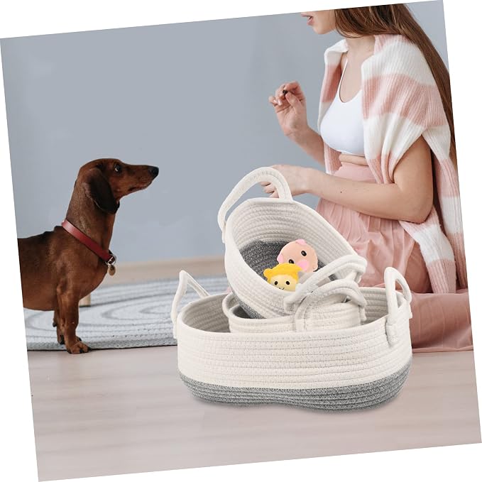 3pcs Woven Dog Toy Storage Basket Double Handles Rope Organizer for Pet Toys Compact and Practical Design for Home and Utility Rooms