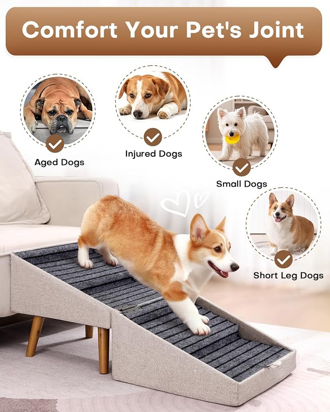 Split Ottoman Dog Ramp for Couch and Bed,17.13" H Dog Stairs for Small Dogs and Cats, Foldable 2 in 1 Pet Steps for Medium Large Dogs and Puppy, Non-Slip Wooden Doggie Steps