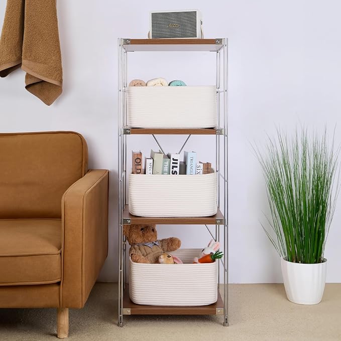 MiniArk Large Storage Baskets for Shelves, 17 x 13 x 7.5” Closet Organizers Bins for Clothes Blanket Towels, Baby Nursery, Toy Baskets Box, Woven Rope Baskets, 3 Packs Off White