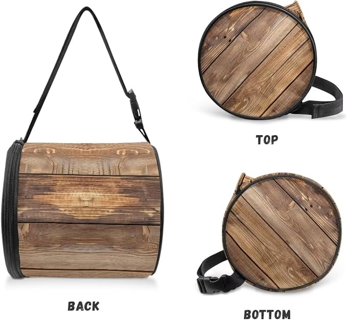 Rustic Wood Grain Paper Towel Holder Water Resistant Tissue Dispenser with Adjustable Strap,Versatile Cylinder Hanging Toilet Paper Roll Holder for Kitchen,Bathroom,Car Seat,Camping
