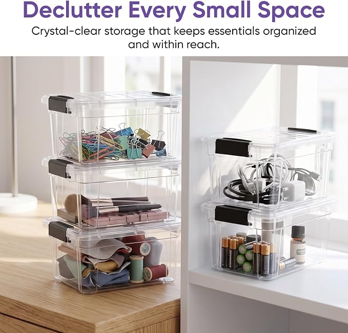 Superio Clear Storage Boxes with Lids, 3.5 Quart Plastic Container Bins for Organizing, Stackable Crates, BPA Free, Non Toxic, Odor Free, Organizers for Home, Office and Dorm, 5 Pack