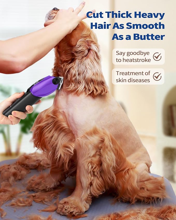 PAPMINI Dog & Cat Grooming Kit for Thick Coats, Heavy Duty Rechargeable Trimmer with LED Display & Storage Bag (Purple, 2 in 1)