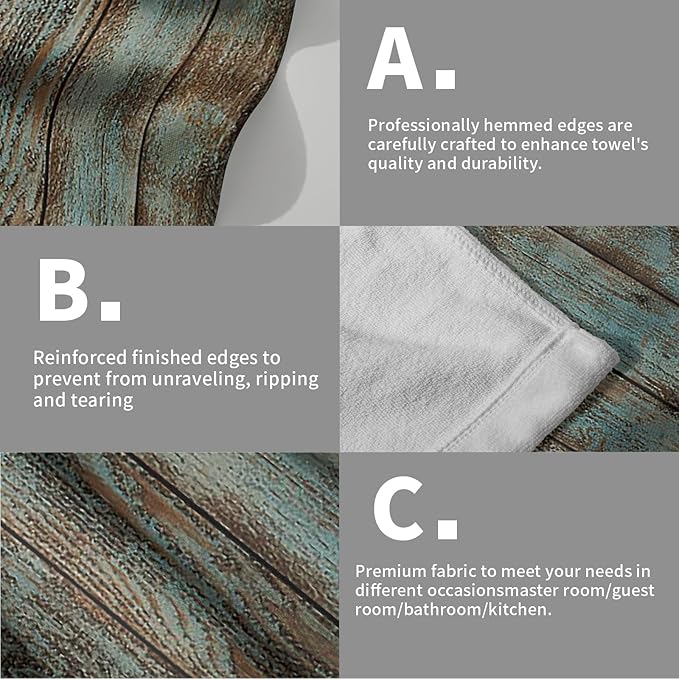 Giwawa Rustic Barn Wood Hand Towel 15x30 Set of 2, Vintage Teal Turquoise Brown Plank Fingertip Towel Retro Wooden Stripe Face Towel Country Grain Board Washcloth for Farmhouse Log Cabin Bathroom