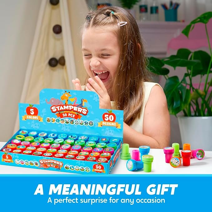 JOYIN 50 Pcs Animal Stamps for Kids, with 50 Different Designs, Farm,Sea Animals,Stamps for Crafting, Prize Box Toys for Classroom, Kids Party Favor, Birthday Party Favor Goodie Bag