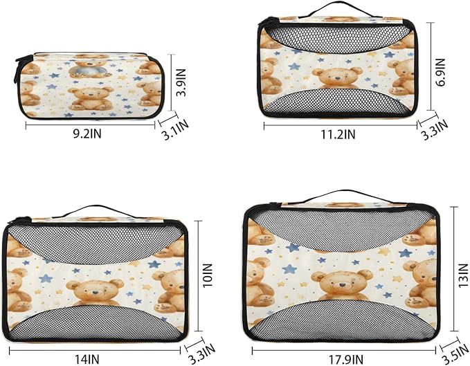 4 Set Packing Cubes for Travel, Teddy Bear Packing Cubes for Women, Travel Luggage Packing Organizers, Packing Cube Set, Bear Funny Animal