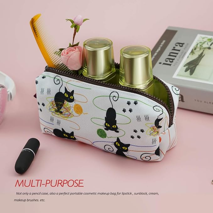 LParkin Cute Cat Pencil Case Bag Knitting Notion Pouch Kitten Gifts for Cat Lovers Makeup Bag Cosmetics Bag Zipper Closure Portable Stationery Organizer Kawaii Box Gadget Bag Multi-Purpose Bag Travel