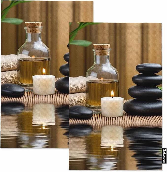 Zen Kitchen Towels Set of 2 Basalt Stones Spa Oil On Wood Dish Towels Absorbent Soft Hand Tea Bar Towels for Farmhouse Home Decor 16"X24"