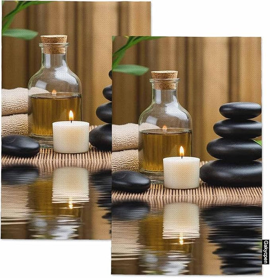 Zen Kitchen Towels Set of 2 Basalt Stones Spa Oil On Wood Dish Towels Absorbent Soft Hand Tea Bar Towels for Farmhouse Home Decor 16"X24"