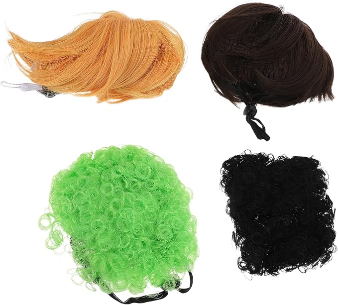 4pcs Dog Cat Wig Set for Pets with Soft Material and Adjustable Straps Curly Faux Hair Costume for Themed Photoshoots and Multiple Pet Cosplay Scenarios Easy to Use