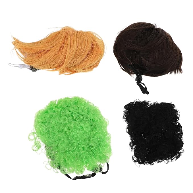 TEHAUX 4pcs Funny Pet Wig for Dogs and Cats, Soft Faux Wig Accessories Adjustable Straps and Snug Fit, for Themed Photoshoots and Festive Photo Props, Easy to Use Costume Headgear