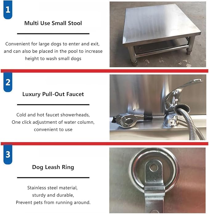 Professional Pet Grooming Tub with Faucet,Stainless Steel Dog and Cat Bathing Station for Washing and Showering.Silver-120cm/47.2in
