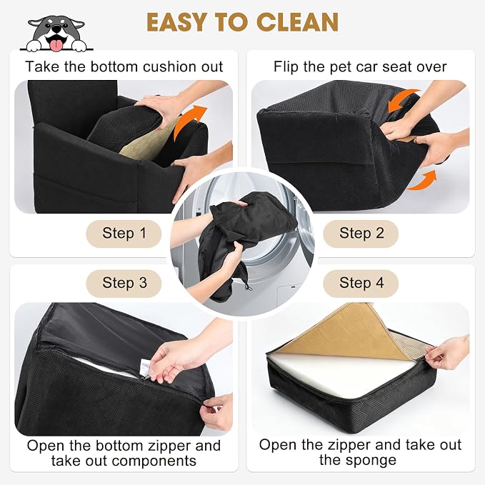 JOEJOY Dog Car Seats for Small Medium Dogs Under 35lbs, Dog Booster Seat with Detachable Washable Cover and Cushion, Memory Foam Pet Car Seat with Safety Belt and Storage Pockets (Black)