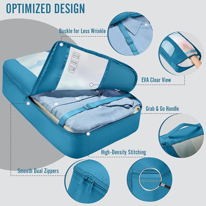 Veken 8 Set Packing Cubes for Travel Essentials, Suitcase Organizer Bags in 4 Sizes, Carry-On Luggage Accessories with Laundry Bag, Airplane Must Have with 99-Count Mesh Holes