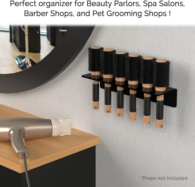 Marketing Holders Hanging Acrylic Brush Organizer 6 Holes Hardware Included Black Acrylic Wall Mount Multi Slot Rack 1 Piece for Professional Stylists Barbers and Dog Groomers