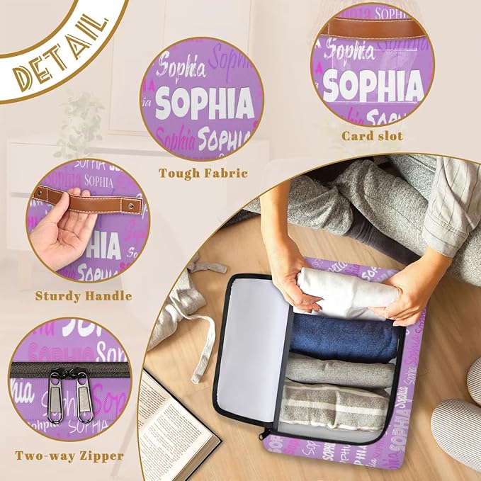 Personalized Storage Basket with Name, Lavender Purple Rectangle Toys Storage Bin with Handles Zipper Lid for Baby, Boys, Girls, Collapsible Basket for Clothes, Books