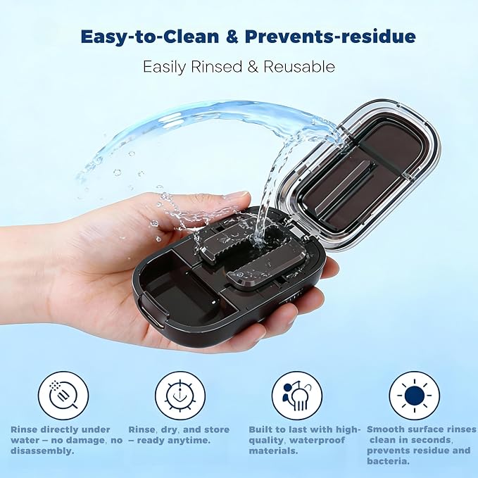 Precision Pill Cutter for Small and Tiny Pills, Sharp Blade with Storage Compartment, Travel-Friendly 1/2 1/4 Pill Splitter for Home/On-The-Go, Black