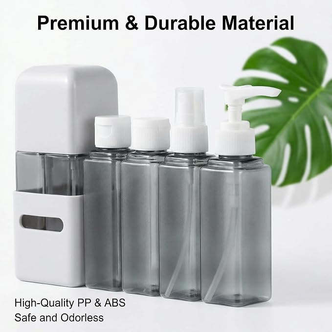 4 in 1 Travel Dispenser Bottle Refillable 4 in 1 Travel Dispenser 60ml Travel Bottles Leakproof Travel Size Containers for Toiletries Shampoo Lotion Gray