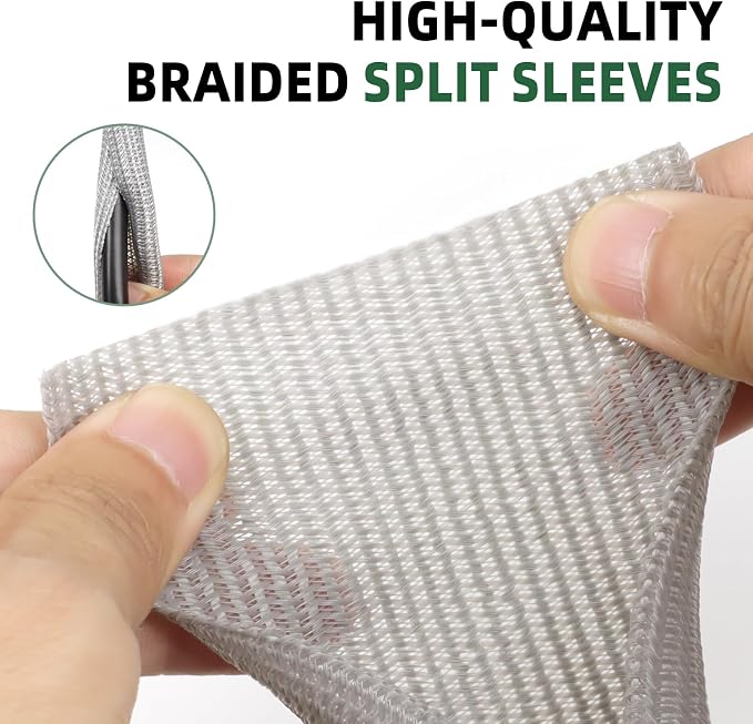 Split Wire Loom Tubing, Cable Protector Sleeve, Braided Cable Management for TV/Computer/Home Theater/Engine Bay, Cord Protectors from Pets No Chew (Grey, 1/2"-10ft)