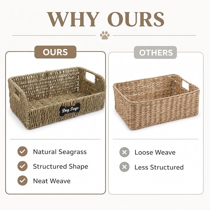 Dog Toy Basket,Wicker Dog Toy Bin with Handles,Farmhouse Puppy Toys Box for Storage,Dog Toy Organizer for Living Room,Bedroom,Entryway, Apartment Home Decor,1 Pack