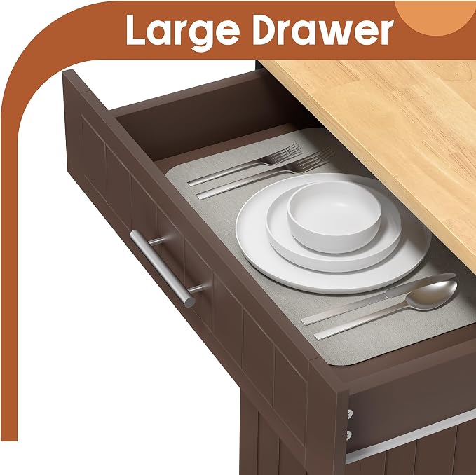 JY QAQA 26" Kitchen Island on Wheels with Storage Cabinet Kitchen Cart Cabinet with Shelves, Cart Handle for Towel Rack or Free Mobility, Portable Islands for Kitchen,Brown