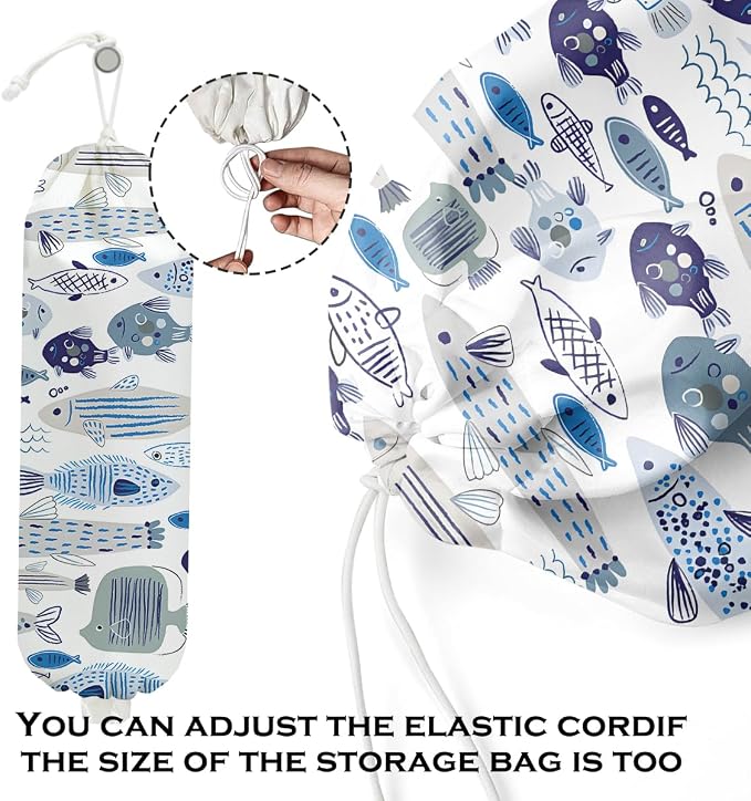 Fish Plastic Bag Holder, Blue Fish Grocery Bag Holder for Plastic Bags | Wall Mount Reusable Shopping Bags Storage Dispenser for Home Pantry Kitchen Farmhouse, Housewarming Gifts for Women Mom