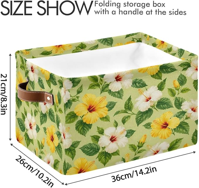 Kigai Storage Basket, Fabric Collapsible Closet Organizer Bin | Small Flowers Waterproof Foldable Canvas Basket with Handles for Shelves, Nursery, Closet, Bedroom & Bathroom