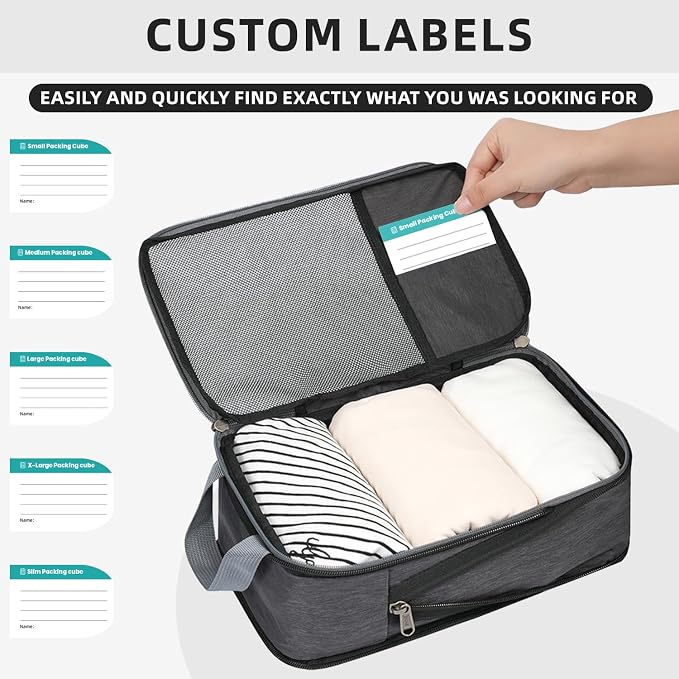 BAGAIL Lightweight Compression Packing Cubes for Travel, 6 Set, Dark Grey | Salis Nylon Fabric,Anti-Tearing,Save Space,SBS Zippers,Packing List,PVC Tag Pocket,Custom Labels,Visible Mesh,Portable Handel
