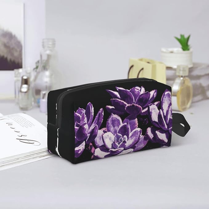 Amethyst Succulent Makeup Bag - Durable 600D Oxford Fabric Travel Cosmetic Bag, Shockproof Foam Padded Toiletry Organizer for Gym & Daily Use 10x6.2x4.9 Inch