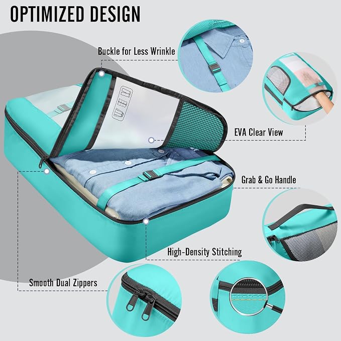 Veken 10 Set Packing Cubes for Travel Essentials, Suitcase Organizer Bags in 4 Sizes, Carry-On Luggage Accessories with Laundry Bag, Airplane Must Have with 99-Count Mesh Holes