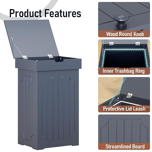 Function Home Trash Can Cabinet, 13 Gallon Kitchen Garbage Can, Wood Recycling Trash Bin, Freestanding Dog Proof Trash Can, Farmhouse Trash Cabinet with Lid for Home Kitchen Bathroom, Grey