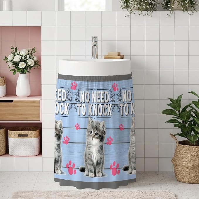 NO Need to Knock Oven Skirt Curtain for Kitchen Decor 28"x35", Cat Pet Paw Prints Pet Lover Farmhouse Self Adhesive Stove Curtains Skirt Cabinet Curtains for Bathroom Laundry Room