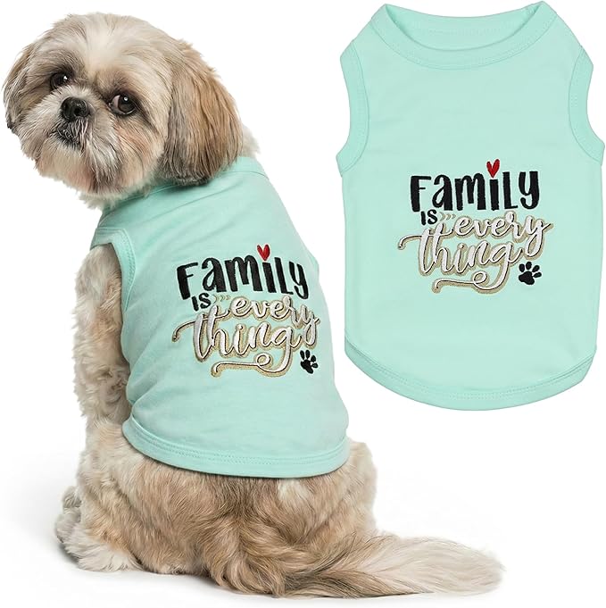 Parisian Pet Dog Shirt – 100% Cotton Shirts for Medium Dogs – Blue Sleeveless Puppy Clothes – Lightweight and Breathable Dog Apparel – Family is Everything Dogs Clothes - Stretchy Pet T Shirts