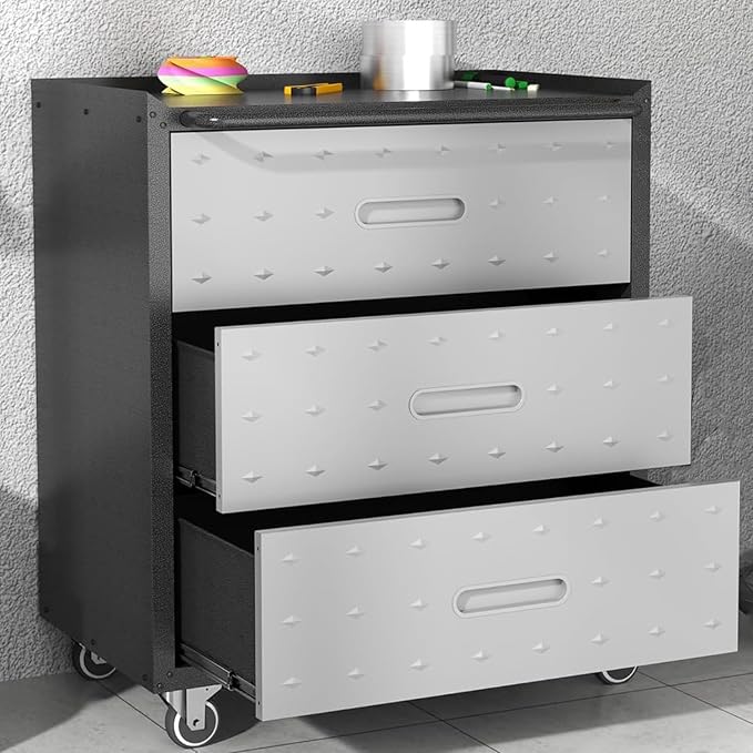 3 Drawer Metal Mobile Garage Tool Storage Cabinet with Wheels,Gray | Heavy Duty Rolling Tool Cabinets,Metal Storage Cabinets ,Assembly Required