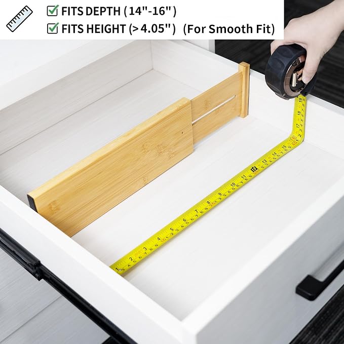 Utoplike Bamboo Drawer Organizer, 4" H Dresser Drawers Dividers for Clothes | Adjustable Drawers Organizers for Clothing, Silverware, in Kitchen, Bathroom, Bedroom Drawer, Fit 14"-16" Drawers