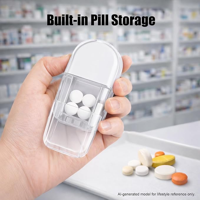 Pill Cutter and Crusher,Tablet Splitter with Pill Storage，Transparent White