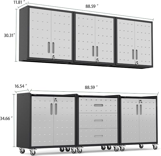 Garage Cabinet System | Heavy Duty Steel All-in-One Modular Garage Cabinet Set for Ultimate Workshop Organization | Easy Assembly Garage Storage Cabinets & Tool Bench