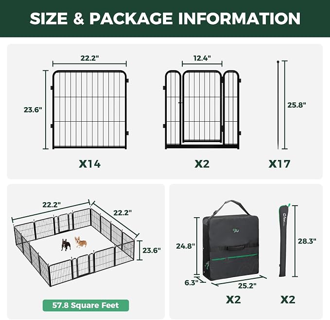 FXW Rollick Dog Playpen with Storage Bags, 24" H, 16 Panels | Heavy-Duty & Easy setup Play Area, 2 Bags for Easy Carry & Storage, For Puppies & Small Dogs, Patented